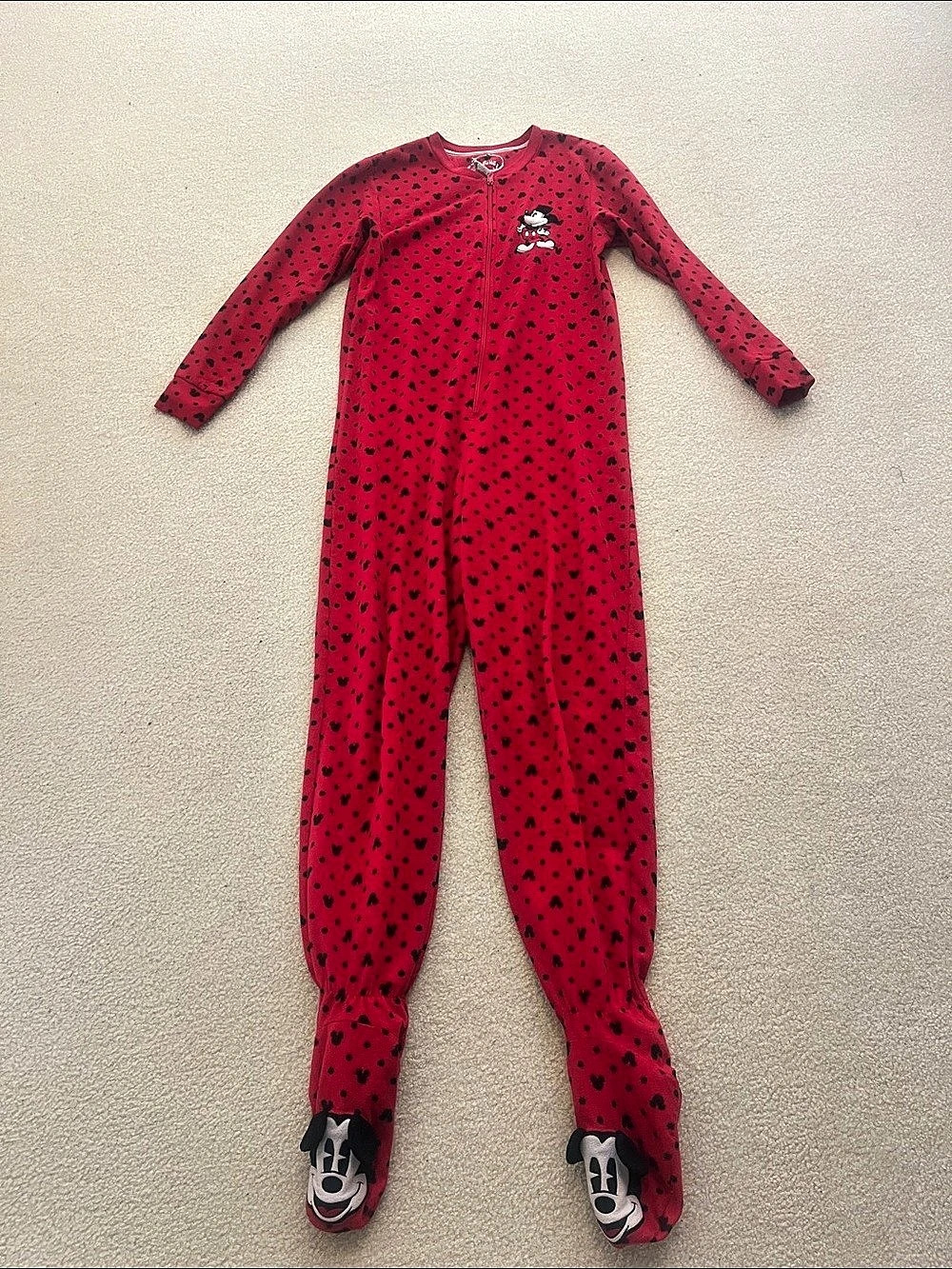 Disney Mickey Mouse Footed Pajama One-Piece in Red & Black